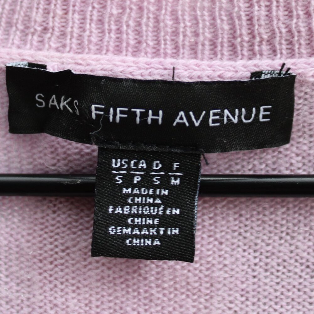 Saks Fifth Avenue Pink Ruffle V-Neck Wool Cashmere Knit Sweater Size Small - Picture 3 of 4